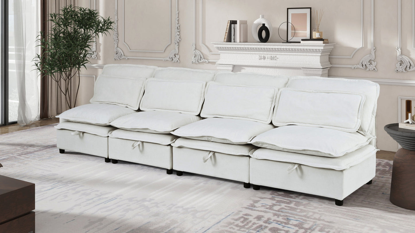 Double-Layer Cushion Modular Sofa, Freely Combinable, 4-Seater With Storage Function, Includes 4 Soft Cushions, Perfect