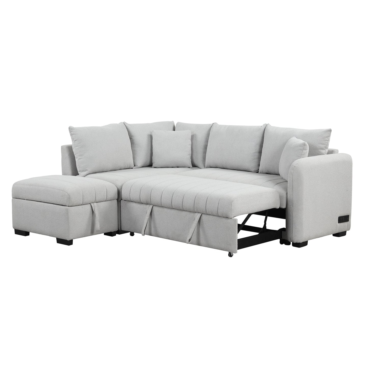 82.6" L-Shaped Sectional Pull Out Sofa Bed Sleeper Sofa With Two USB Ports, Two Power Sockets