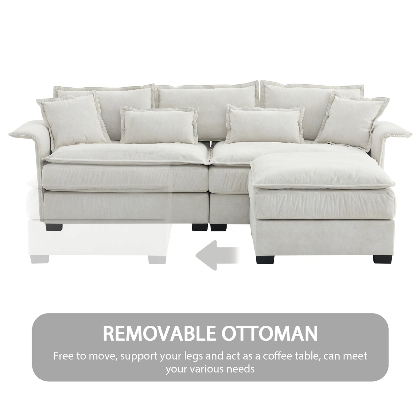95*66"Oversized Luxury Sectional Sofa With Bentwood Armrests,4 Seat Upholstered Indoor Furniture With Double Cushions