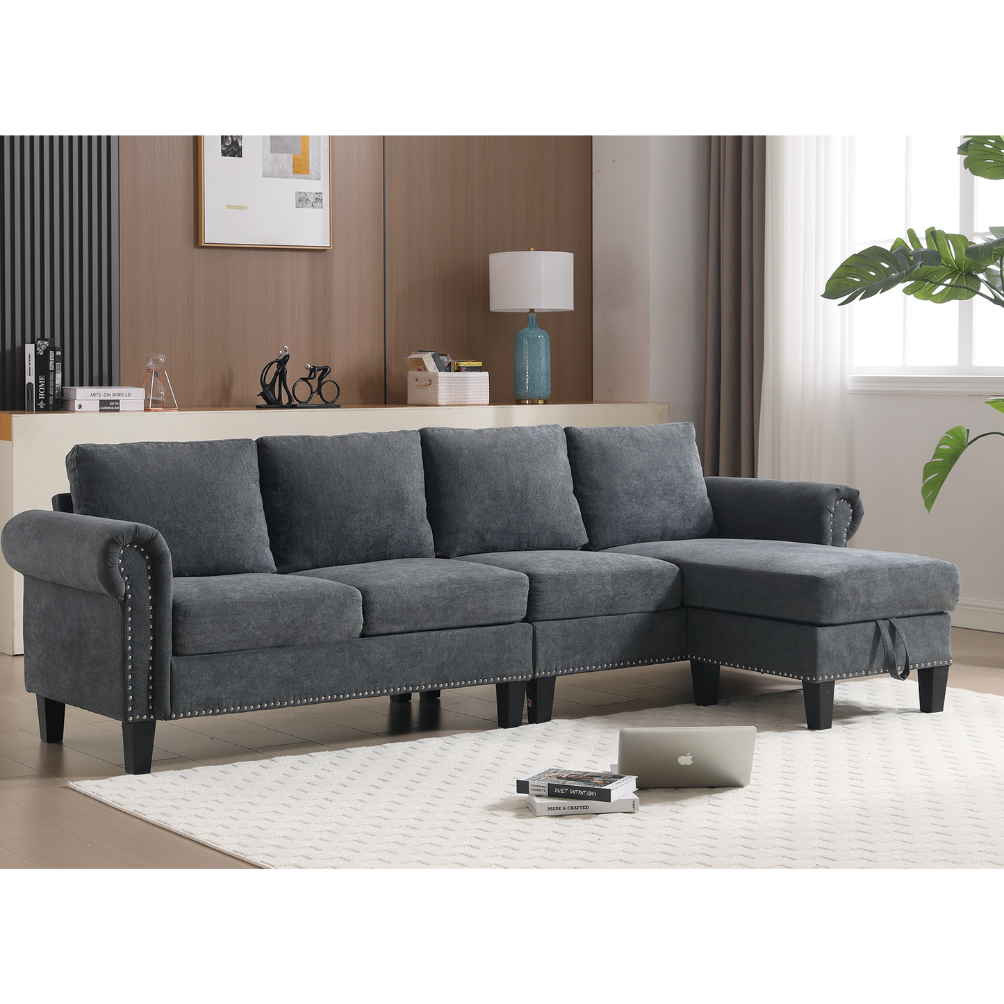 Convertible Sectional Sofa With Storage,L-Shaped Sofa,Four-Seater Sofa,Modern Linen Fabric Sectional Couches for Living