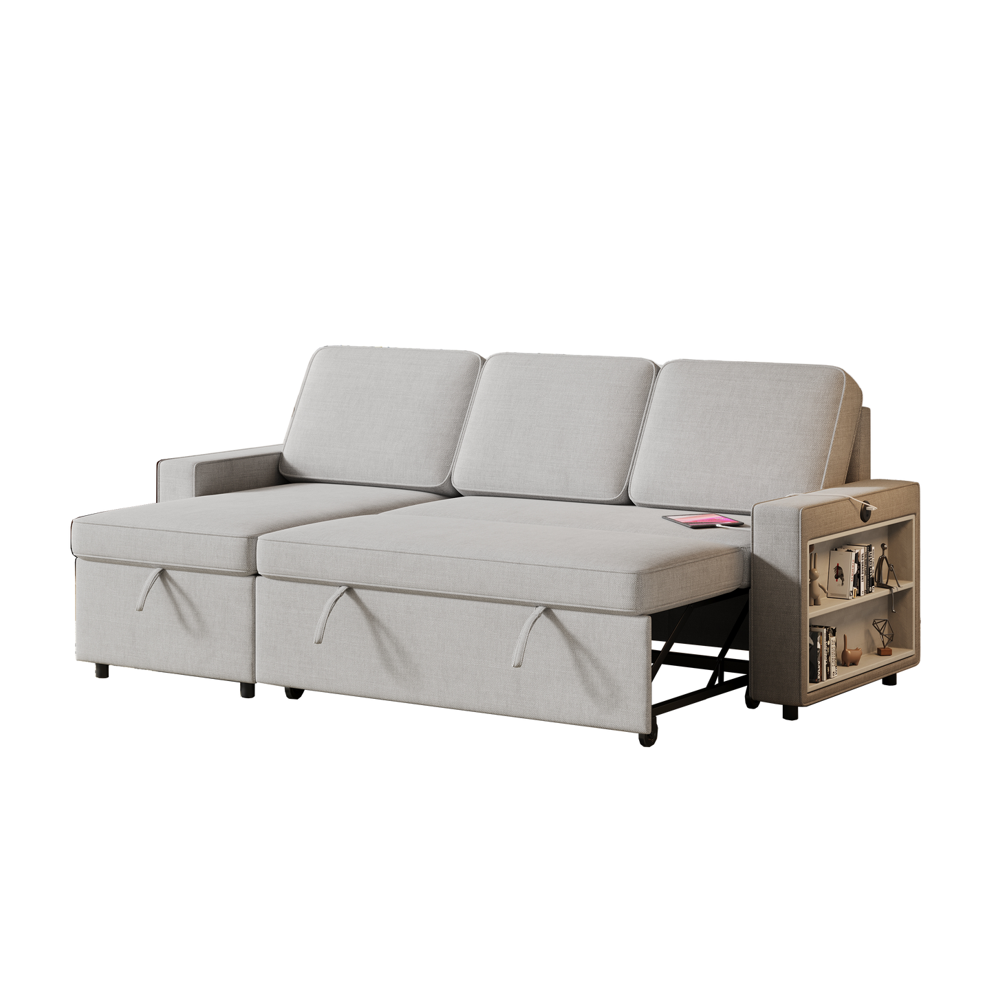 85.8" Pull Out Sleeper Sofa L-Shaped Couch Convertible Sofa Bed With Storage Chaise and Storage Racks,With USB Port