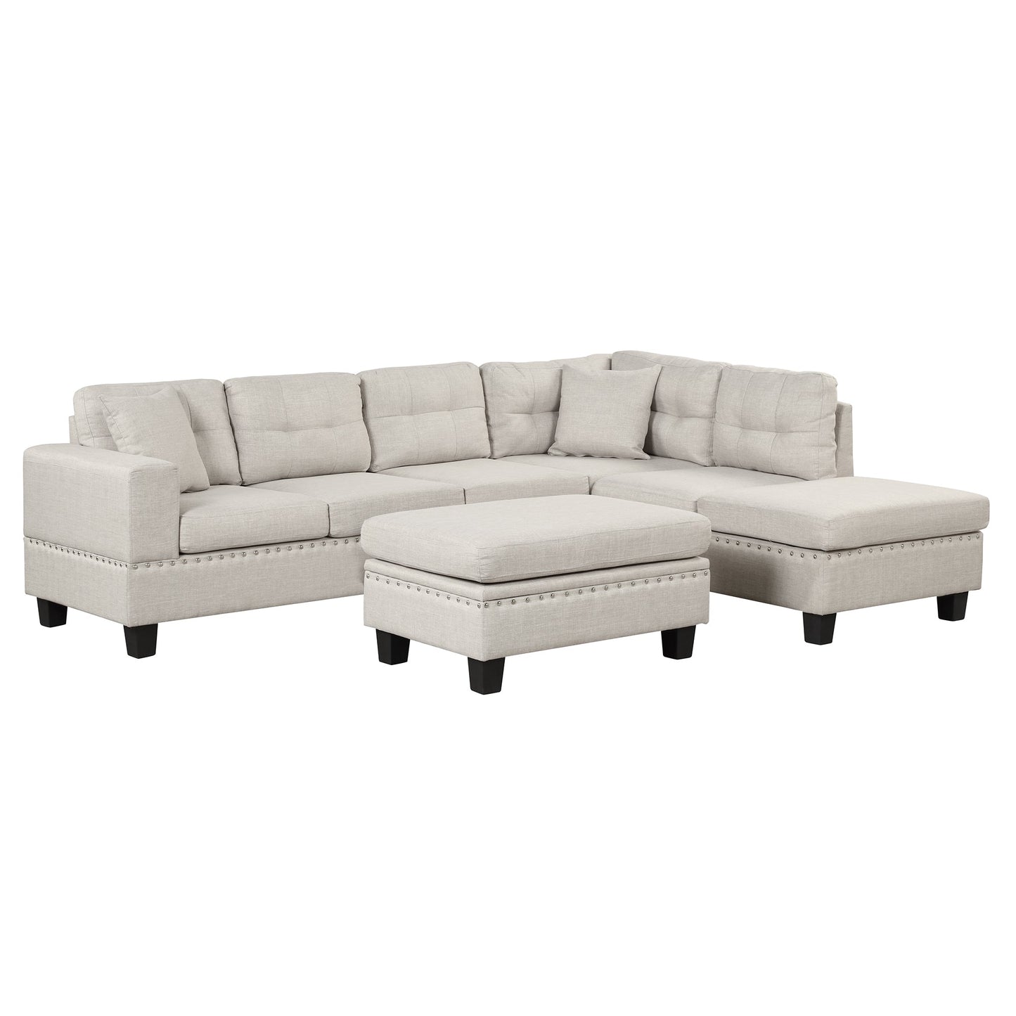 104.5" Modern Sectional Sofa With Storage Ottoman, L-Shape Couch With 2 Pillows and Cup Holder,Sectional Sofa