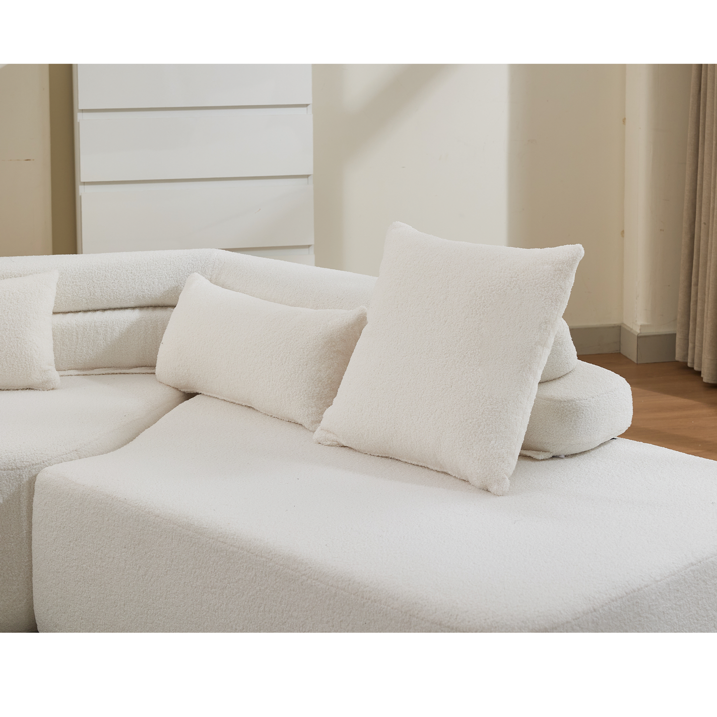 128"Minimalist Cloud Sectional Couch ,Modern Couches ,4-Seater ,No Assembly,Two Modular Sofa,Boucle Teddy  Fabric, Upholstered