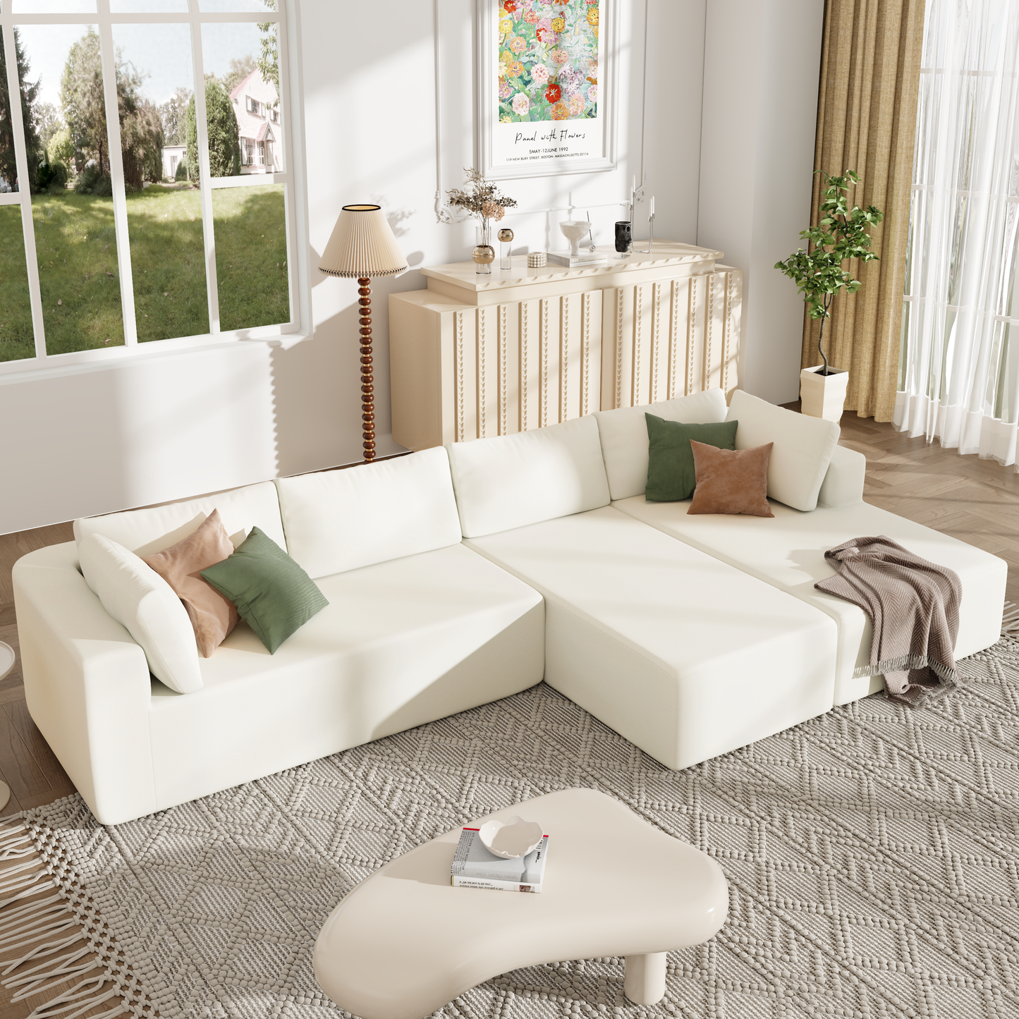 Modern Large Modular Sectional Sofa for Living Room, Bedroom, Salon, 3 Piece Free Combination