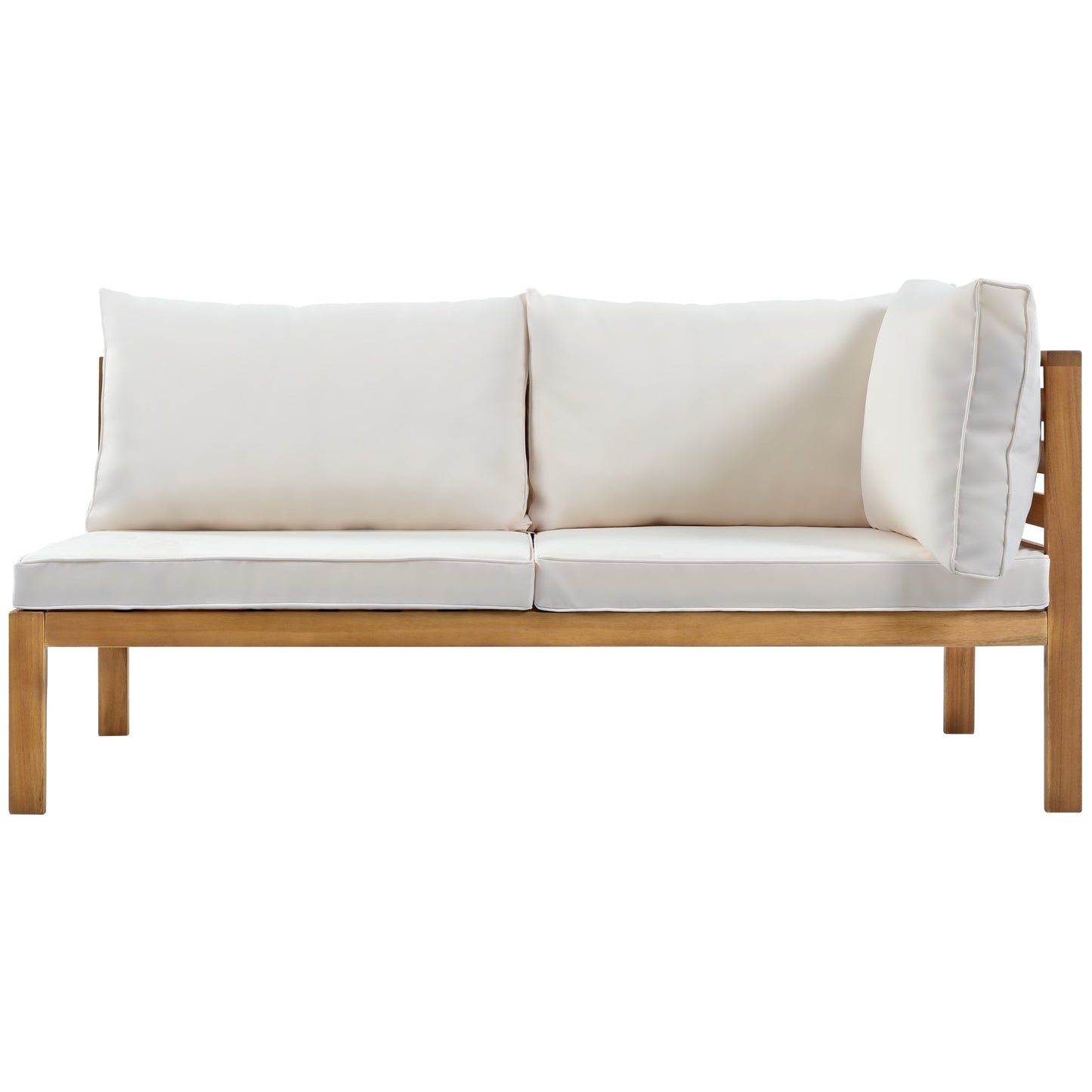 Wood Structure Outdoor Sofa Set With Beige Cushions Exotic Design Water-Resistant and UV Protected Texture High Quality