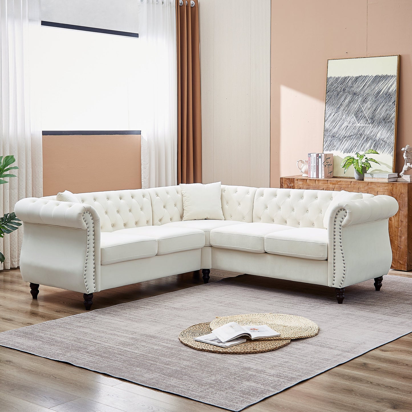 83.5-Inch Oversized Corner Sofa Covers, L-Shaped Sectional Couch,   5-Seater Corner Sofas With 3 Pillows for Living Room