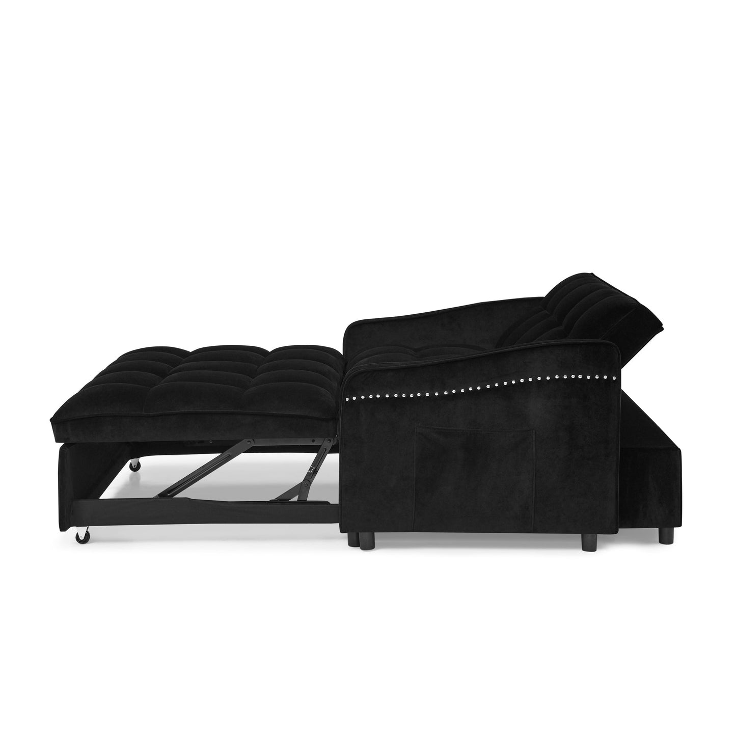 Loveseats Sofa Bed With Pull-Out Bed,Adjsutable Back and Two Arm Pocket,TypeC and USB Charging With Copper Nail,Black