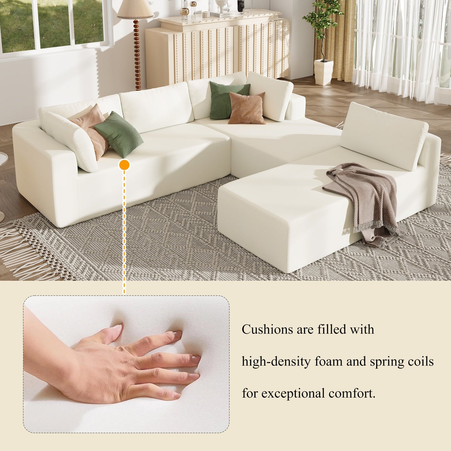 Modern Large Modular Sectional Sofa for Living Room, Bedroom, Salon, 3 Piece Free Combination