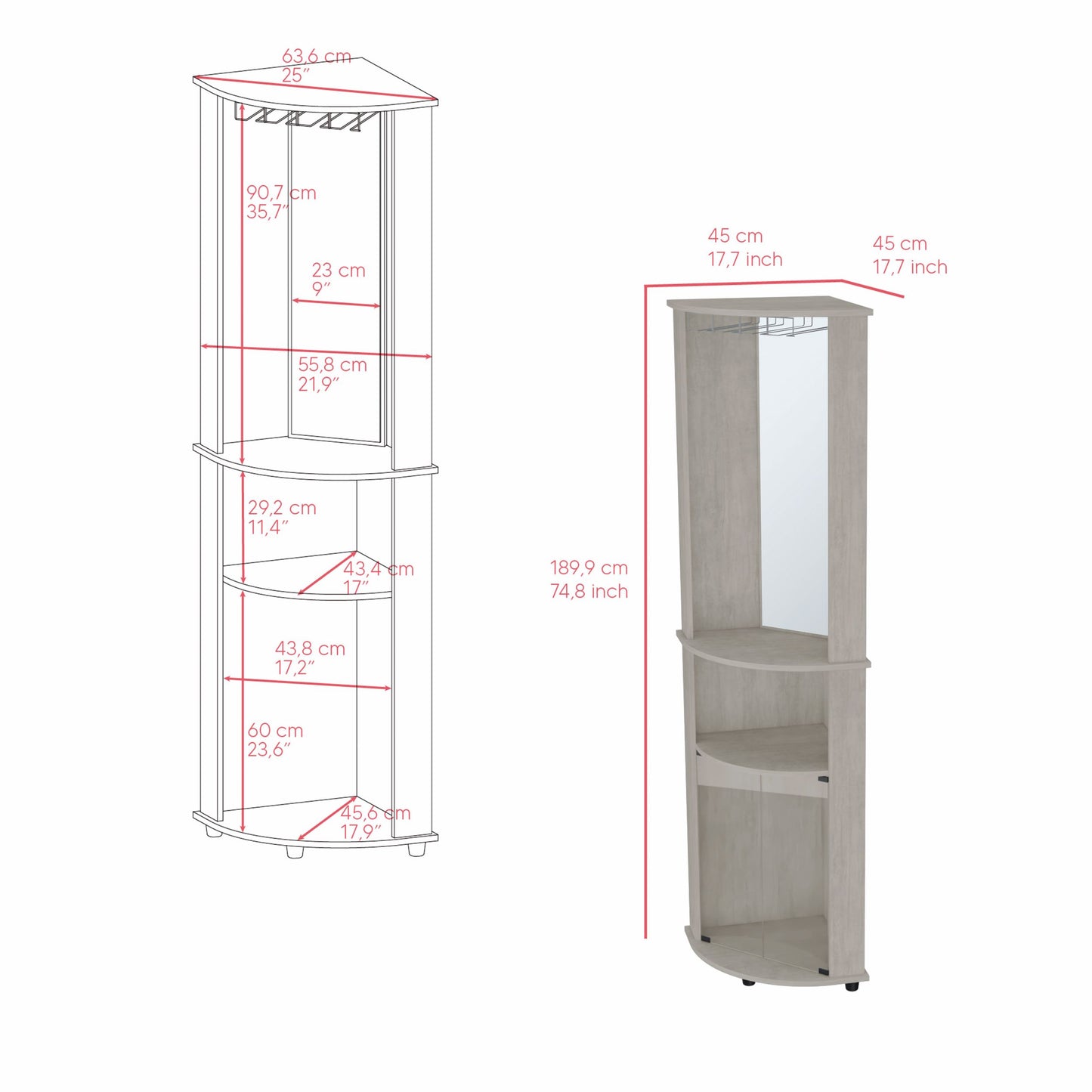 Corner Bar Cabinet Rialto, Living Room, Concrete Gray