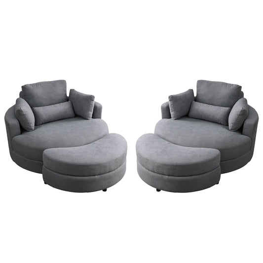 Swivel Accent Barrel Modern Dark Grey Sofa Lounge Club Big Round Chair With Storage Ottoman Linen Fabric for Living Room
