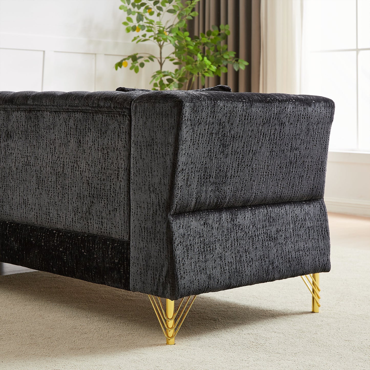 81.5-Inch Chenille Corner Sofa , L-Shaped Sectional Couch, 5-Seater Corner Sofas With 3 Cushions for Living Room, Bedroom