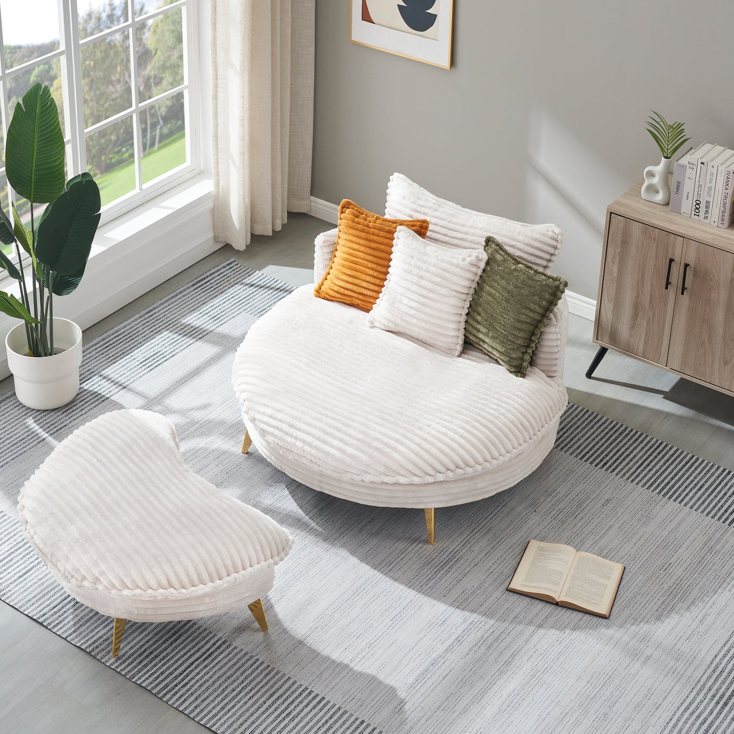 65.00 Inches Long, Corduroy Sofa Fabric, With Three Matching Pillows and Two Spacious and Comfortable Seats