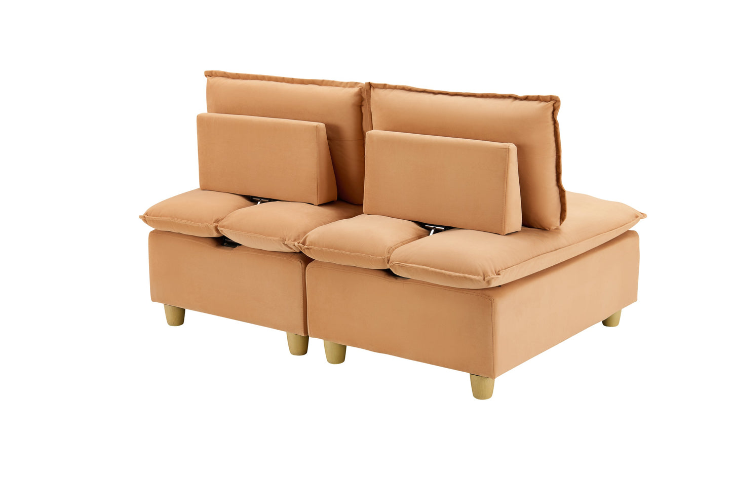 58-Inch Double-Seat Sofa in Pumpkin-Colored Flannel With a Straight-Row Design, Featuring a Fashionable and Minimalist