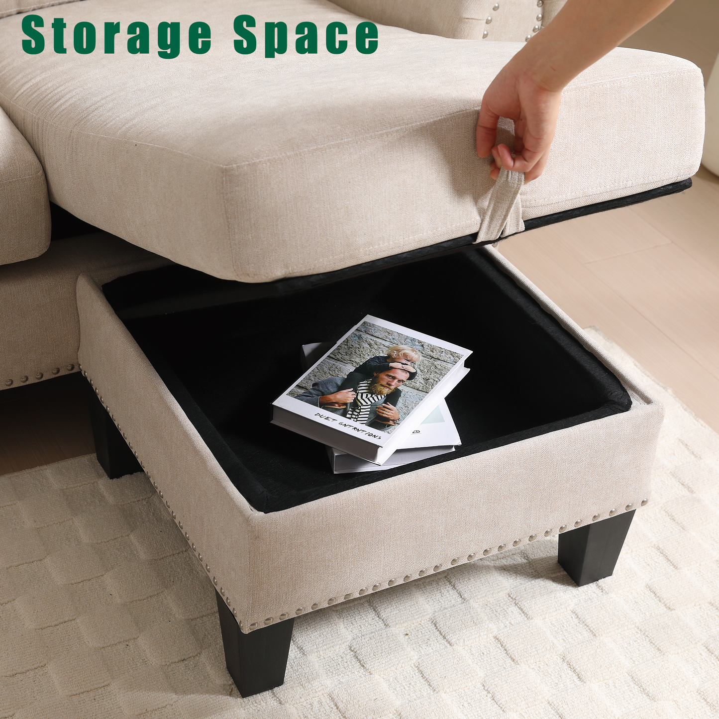 Convertible Sectional Sofa With Storage,L-Shaped Sofa,Four-Seater Sofa,Modern Linen Fabric Sectional Couches for Living