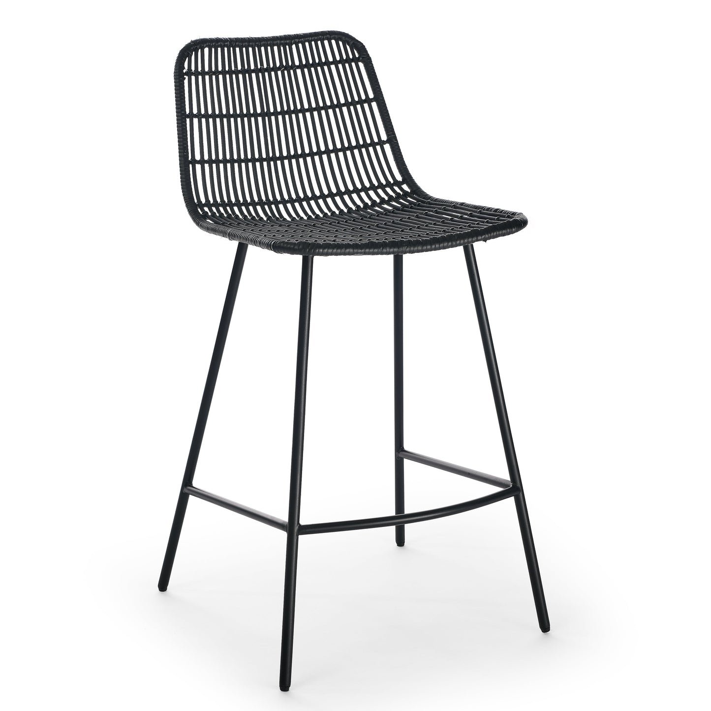 Set of 2, Natural Rattan Indoor Counter Chair , Black Finish Steel Legs,Black  (17.5"x20"x34")