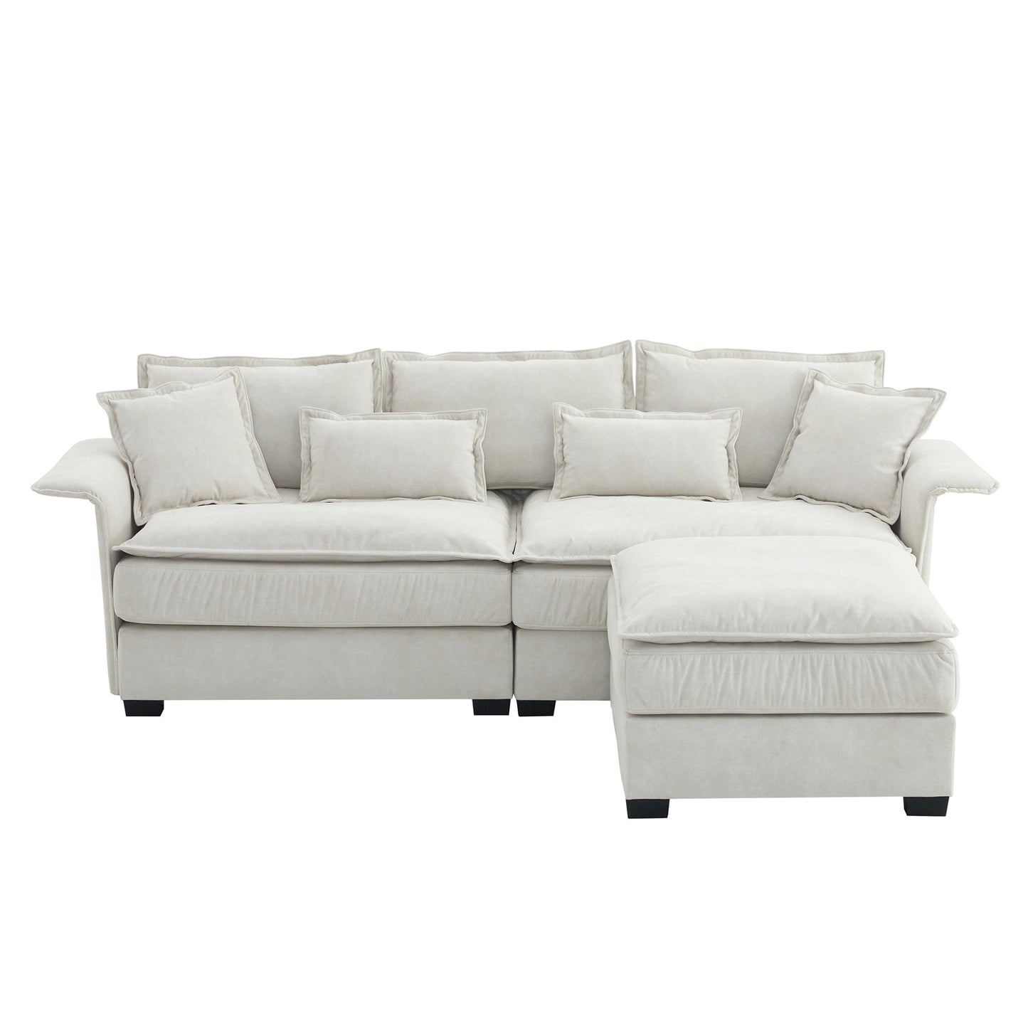 95*66"Oversized Luxury Sectional Sofa With Bentwood Armrests,4 Seat Upholstered Indoor Furniture With Double Cushions