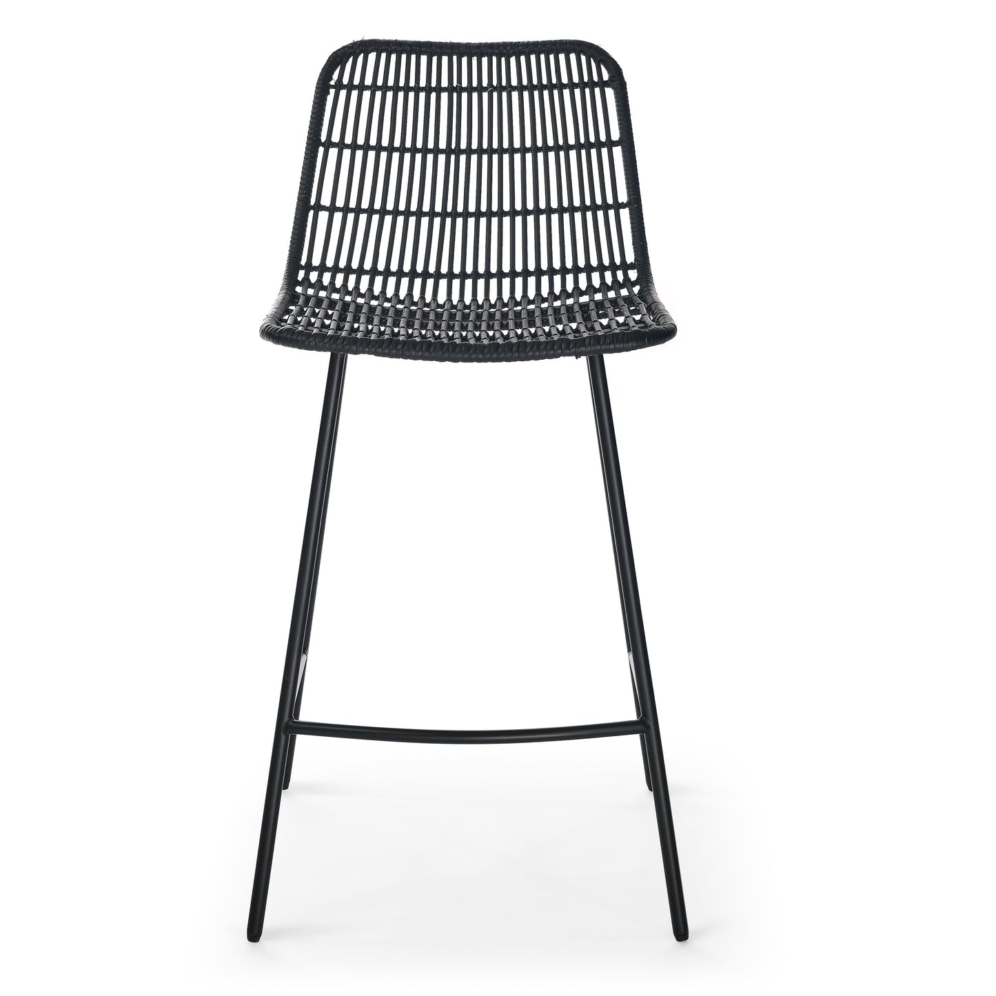 Set of 2, Natural Rattan Indoor Counter Chair , Black Finish Steel Legs,Black  (17.5"x20"x34")