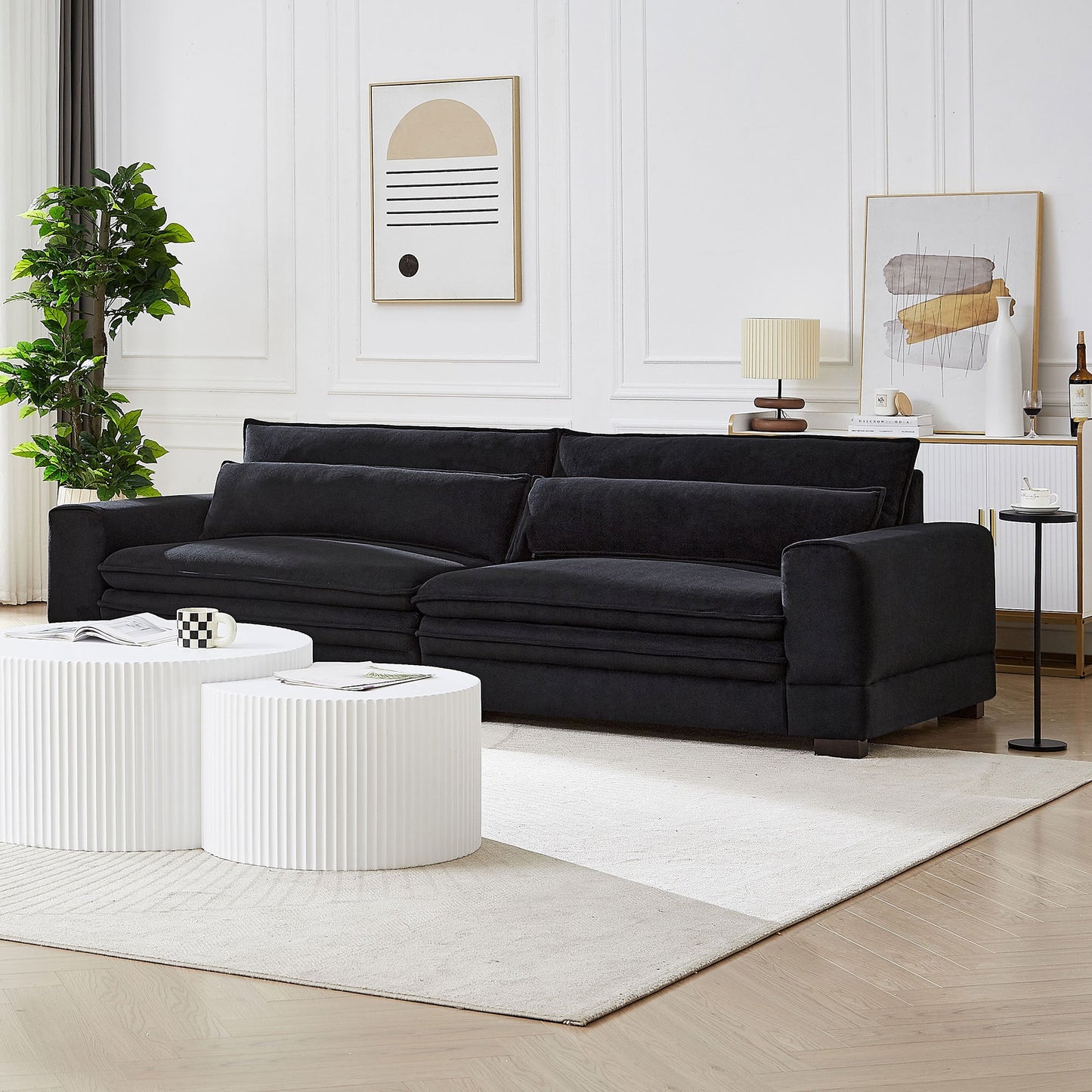 104.72 Inch Fabric Couches for Living Room, Mid Century Modern Sofas  for Bedroom, Apartment, Office BLACK