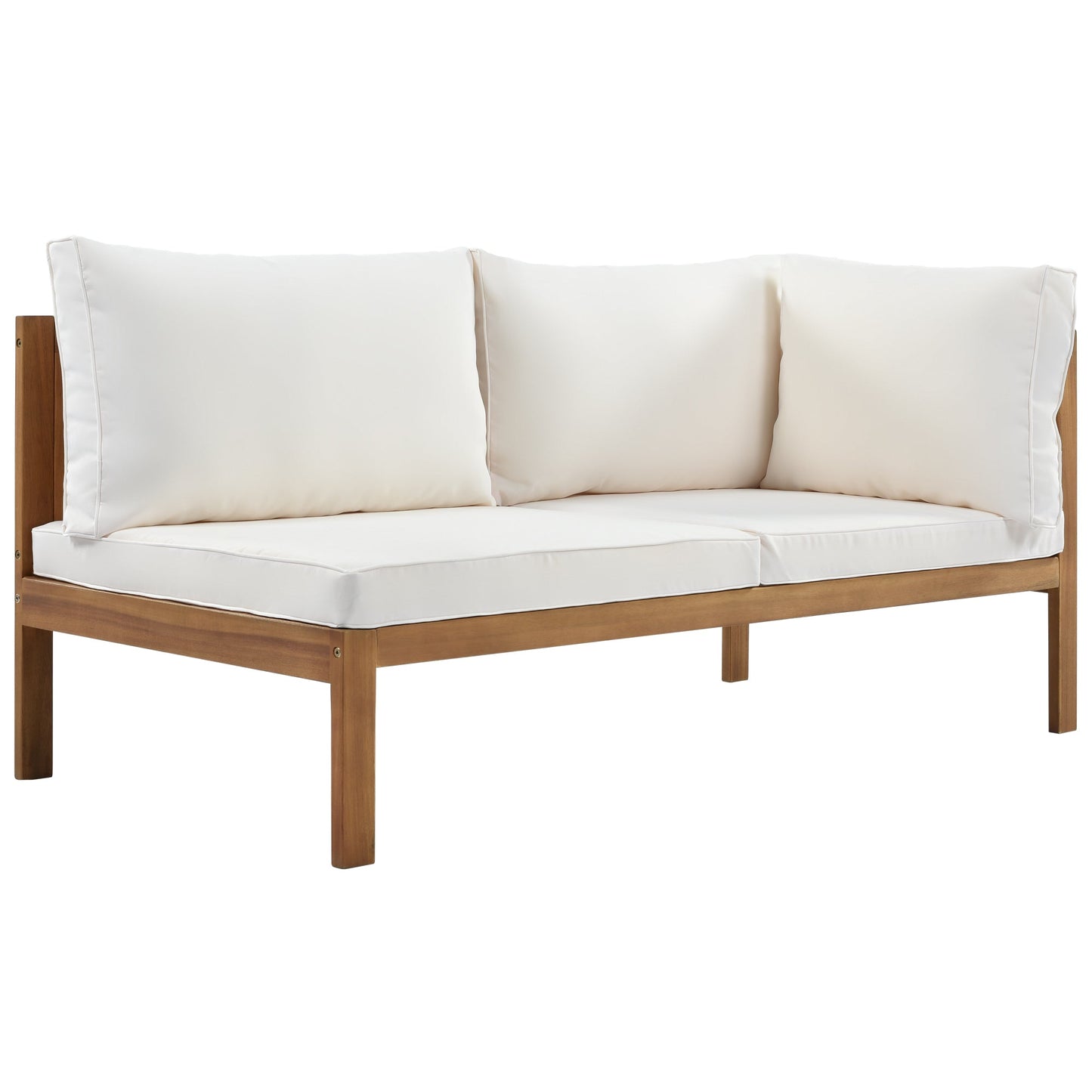 Wood Structure Outdoor Sofa Set With Beige Cushions Exotic Design Water-Resistant and UV Protected Texture High Quality