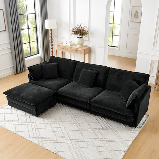 Modern Home Living Room L-Shaped Sectional Sofa Couches With Storage Ottoman, Convertible Oversized 4 Seater Couch