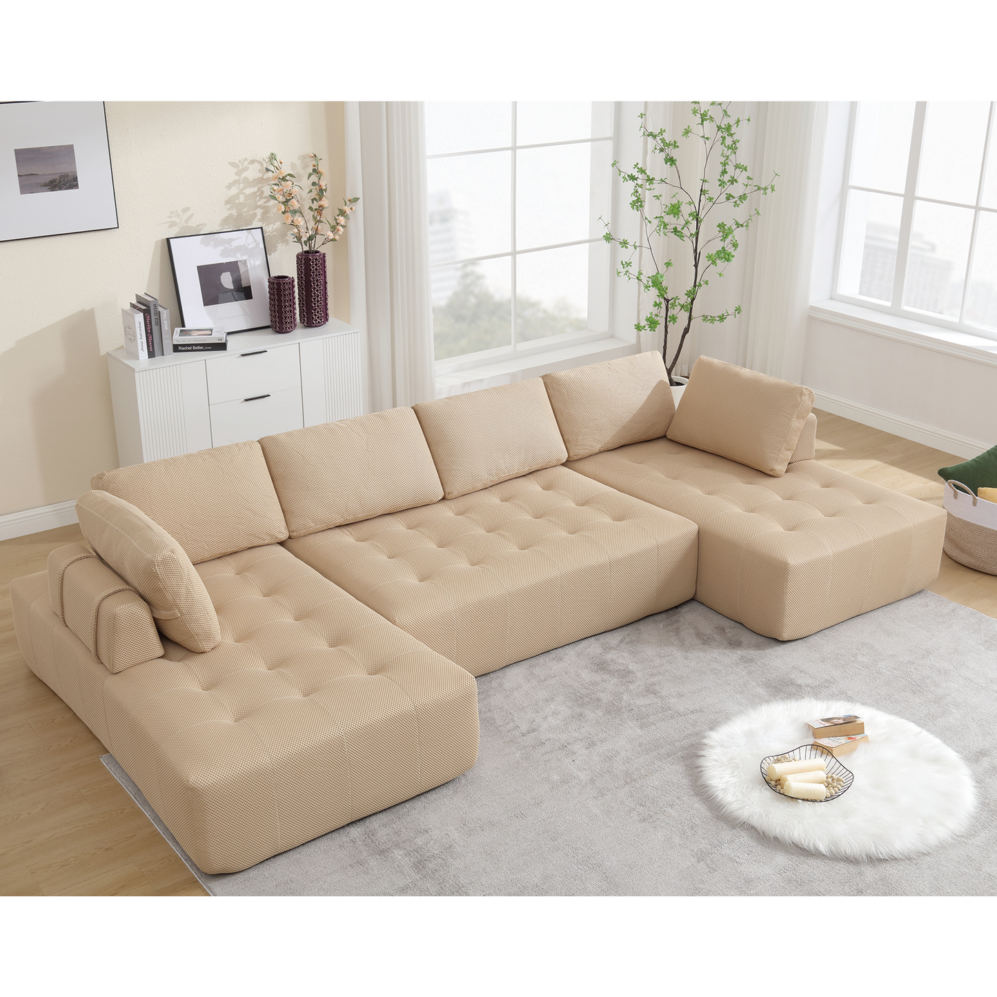 138.5 "Modular Combination Sofa, U-Shaped Sofa, Living Room, Apartment, Upholstered ,6-Seat Sofa, Free Combination Sofa