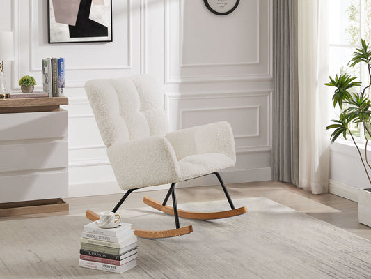 Comfy Upholstered Lounge Chair Rocking Chair With High Backrest, for Nursing Baby, Reading, Napping OFF WHITE