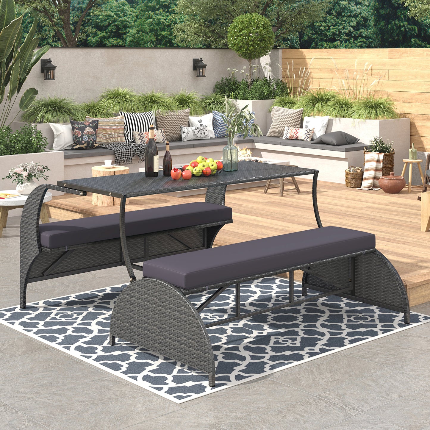 Outdoor Loveseat and Convertible to Four Seats and a Table,Suitable for Gardens and Lawns