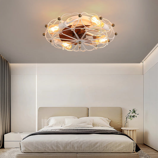 Low Profile Caged Ceiling Fan With Lights Remote Control, Embedded Modern Industrial Ceiling Fan
