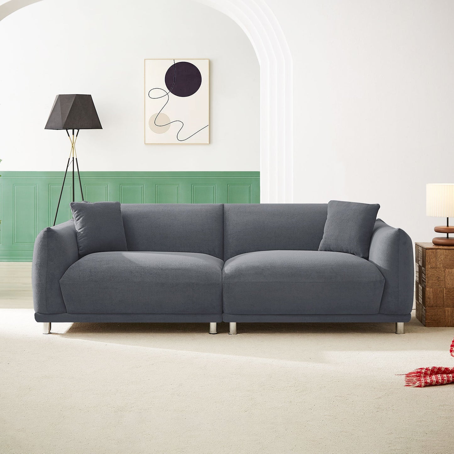88.58" Sofa, Comfy Sofa Couch With Extra Deep Seats, Modern Sofa Bread-Like Sofa With 2 Pillows and Metal Feet