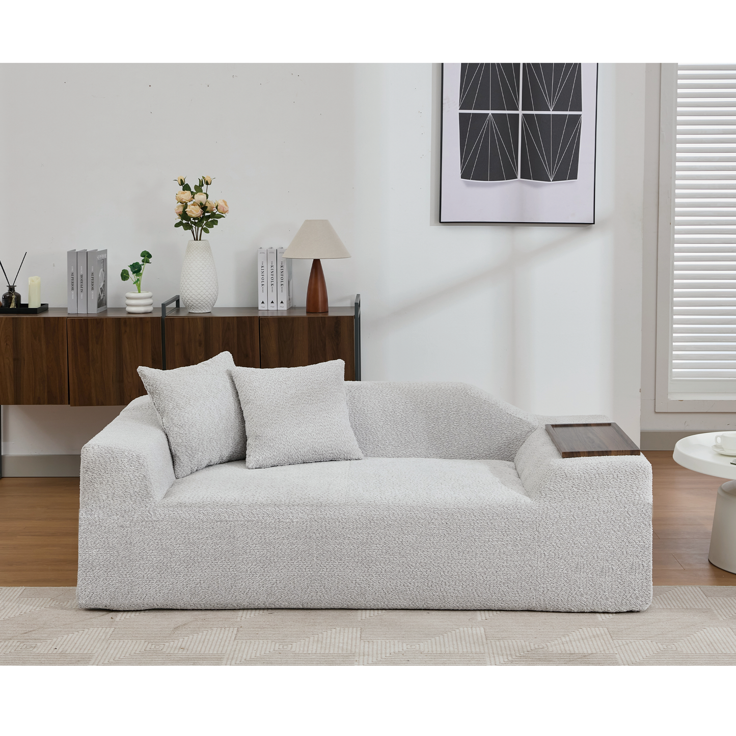 2 Piece Boucle Cloud Sofa Set, Upholstered Sofa Set, Modern 3 Seater and 2 Seater Sofa  With MDF End Table for Living Room