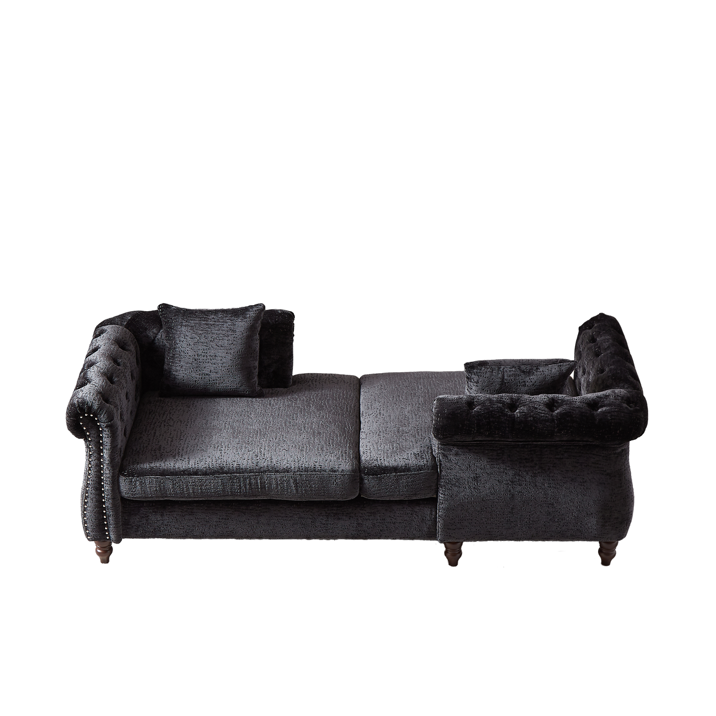81-Inch Chenille Face-To-Face Chaise Lounge With Two Pillows,Nailhead Trim,Button Tufted Design