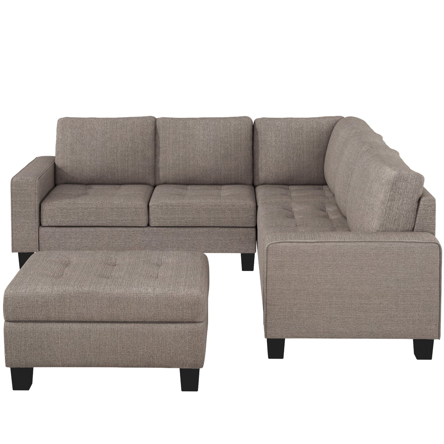 Sectional Corner Sofa L-Shape Couch Space Saving With Storage Ottoman