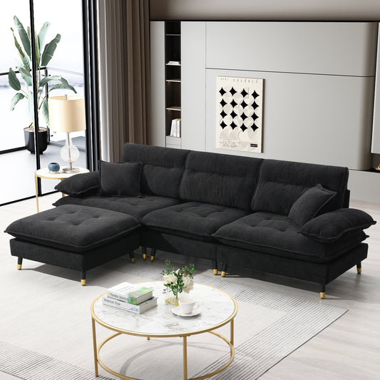 106*66.5" L Shaped Convertible Sectional Sofa,4 Seat Tufted Couch Set With Two-Tone Adjust Legs,Cloud Chenille Fabric