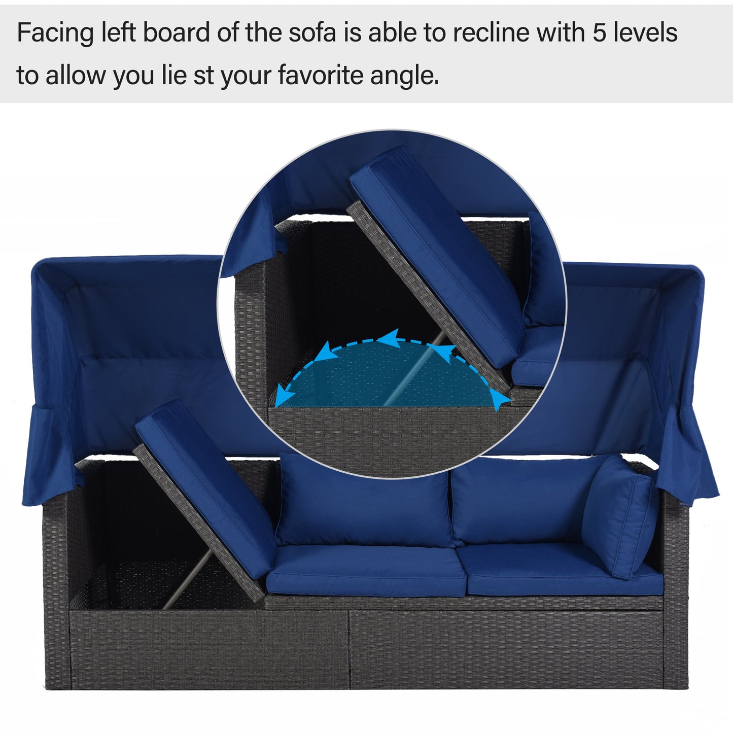 Outdoor Patio Rectangle Daybed With Retractable Canopy,  Wicker Furniture Sectional Seating With Washable Cushions