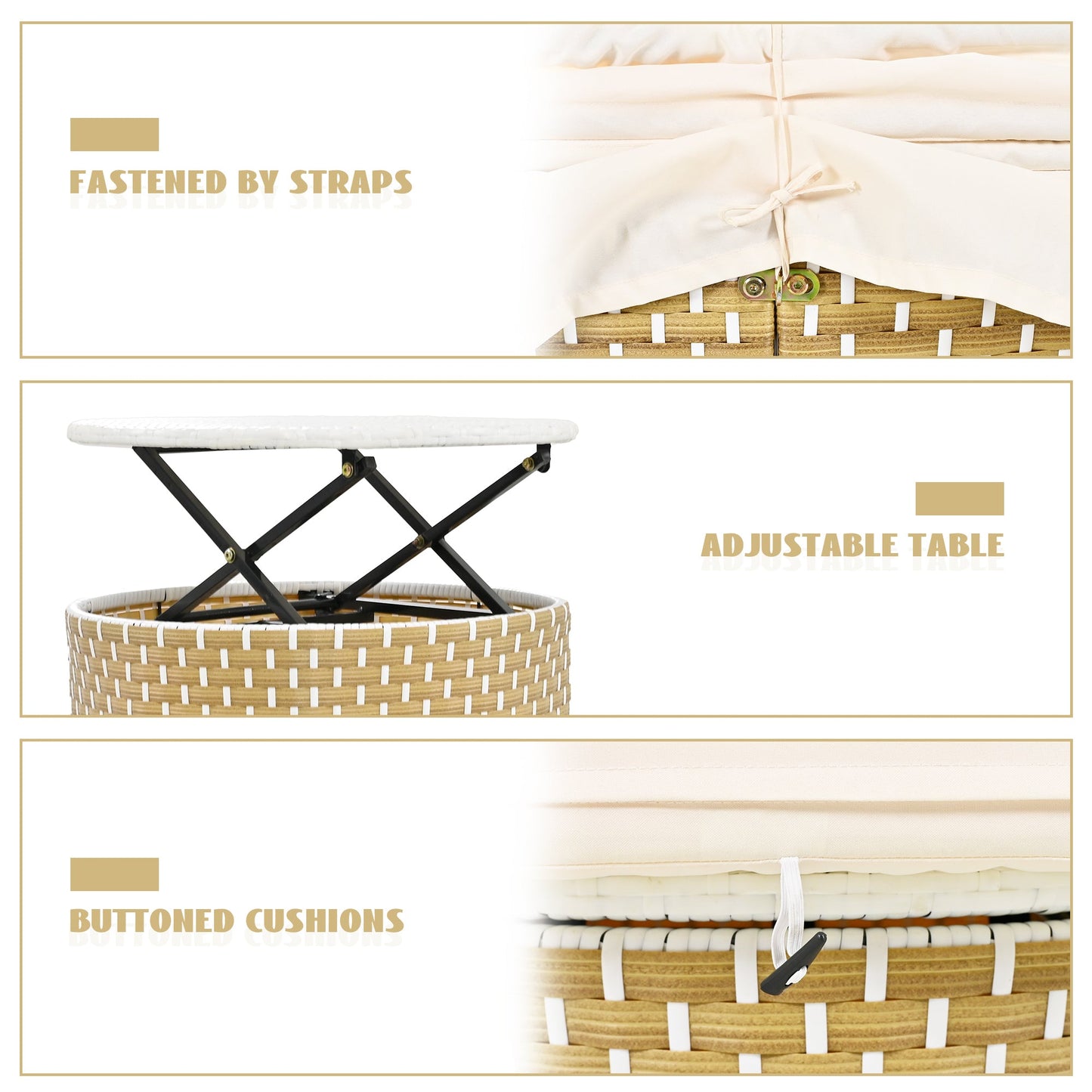 Patio Furniture Round Outdoor Sectional Sofa Set Rattan Daybed Two-Tone Weave Sunbed With Retractable Canopy