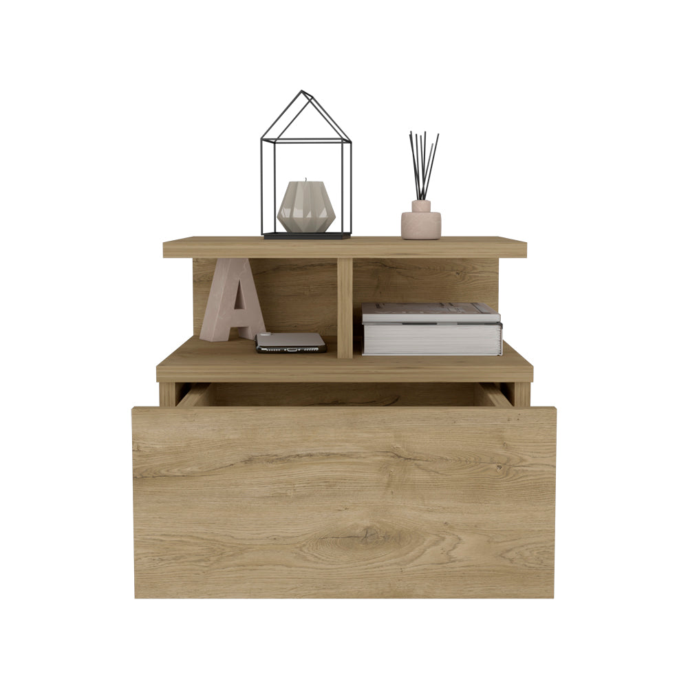 Nightstand Floating Flopini with 1-Drawer and Shelves -Macadamia