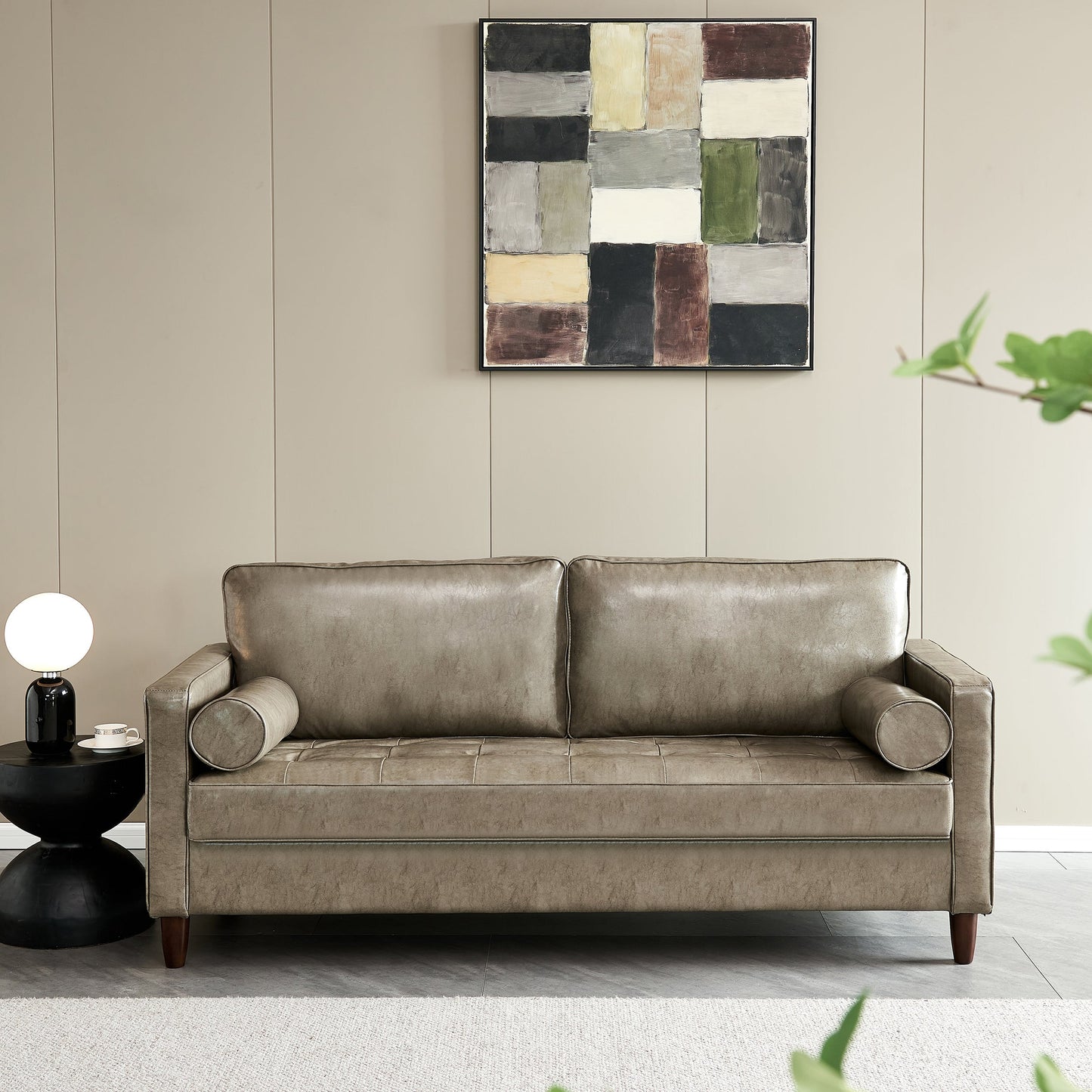 Modern Mid-Century Vegan Leather Sofa