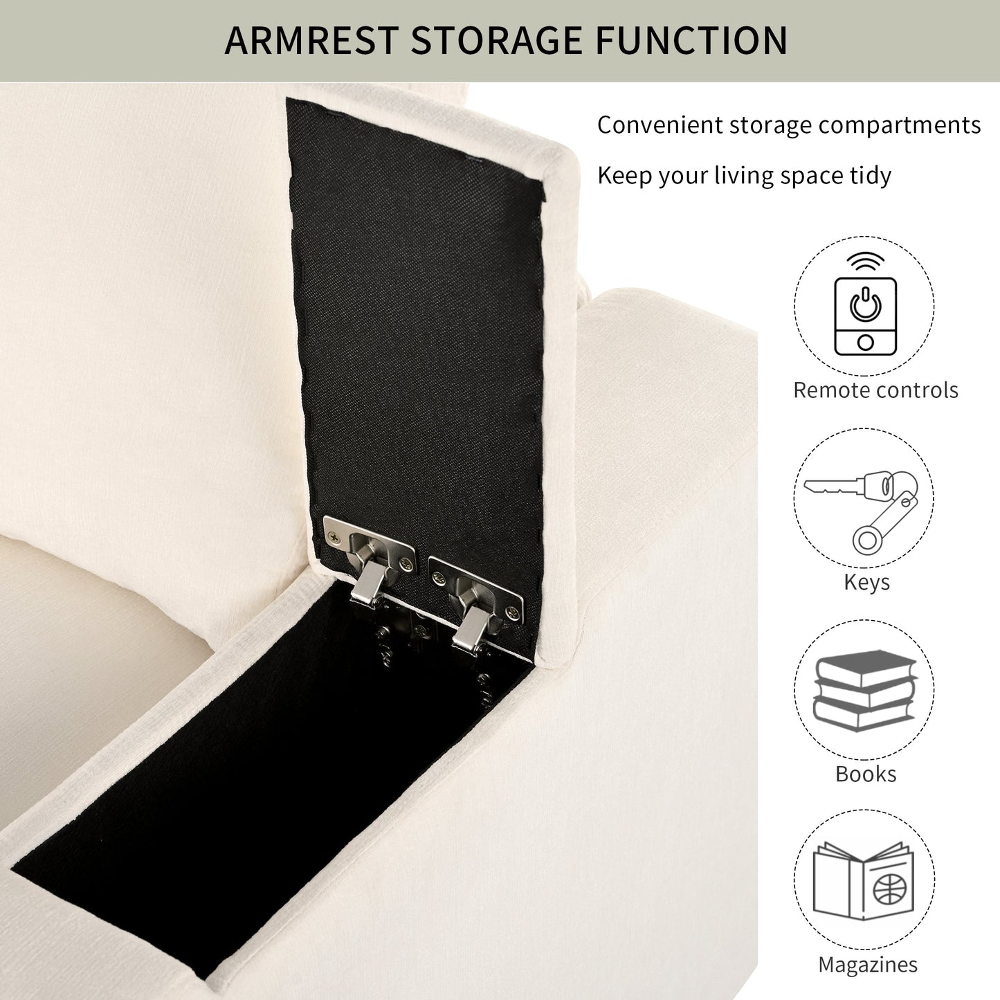 Upholstered Modular Sofa With  With Storage Space, USB Charge Ports,Wireless Charging and Built-In Bluetooth Speaker