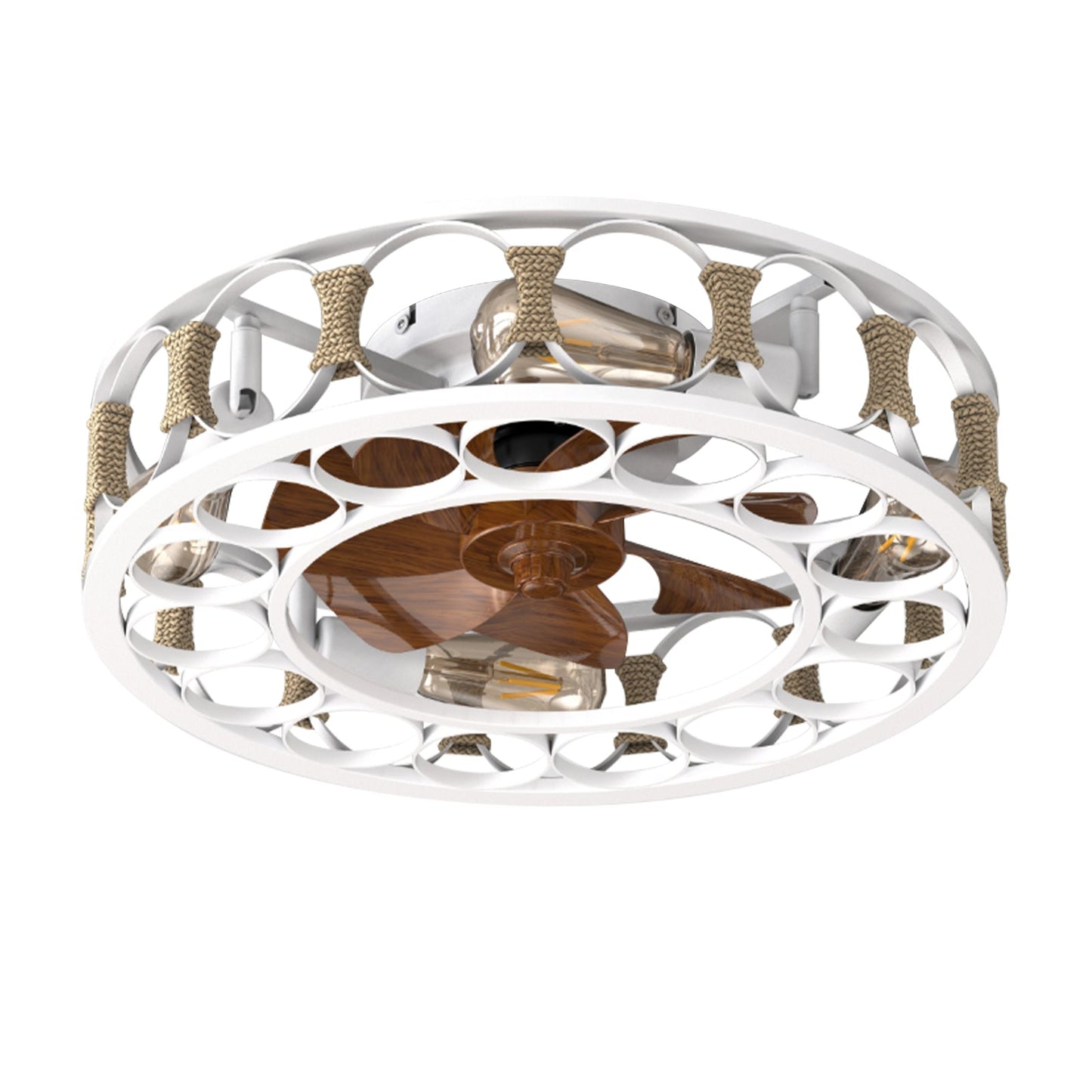 Caged Ceiling Fan With Lights Remote Control,Semi -Embedded Modern Ceiling Fans, 6 Speeds Reversible Blades, 4 LED Bulbs