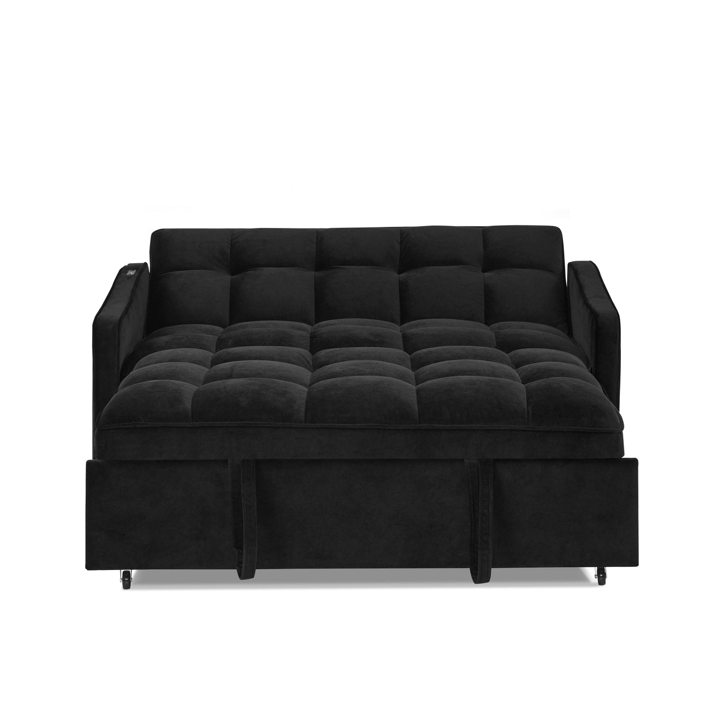 Loveseats Sofa Bed With Pull-Out Bed,Adjsutable Back and Two Arm Pocket,TypeC and USB Charging With Copper Nail,Black