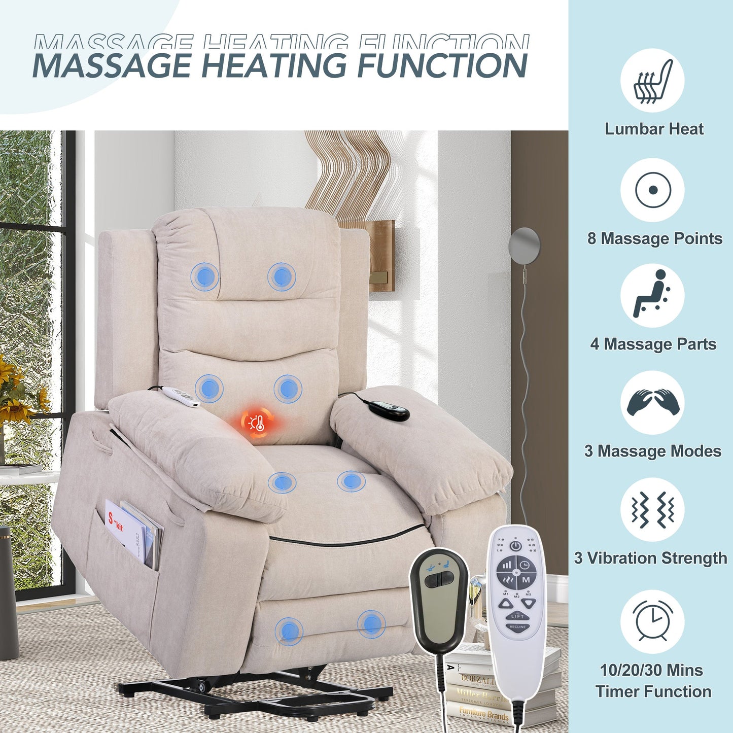 Massage Recliner,Power Lift Chair for Elderly With Adjustable Massage and Heating Function,Recliner Chair