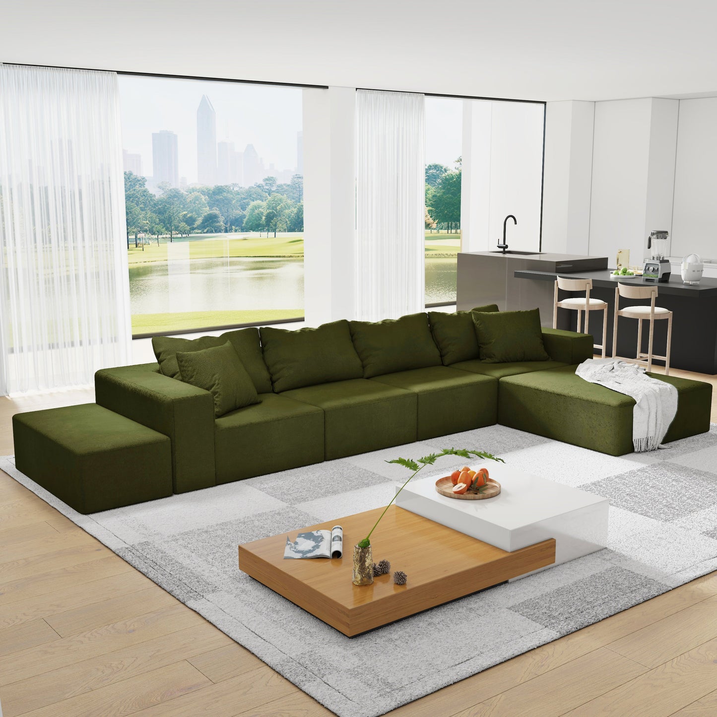 Modern Upholstered Sectional Sofa Couch Set,Modular 132" L Shaped Sectional Living Room Sofa Set With 6 Pillows