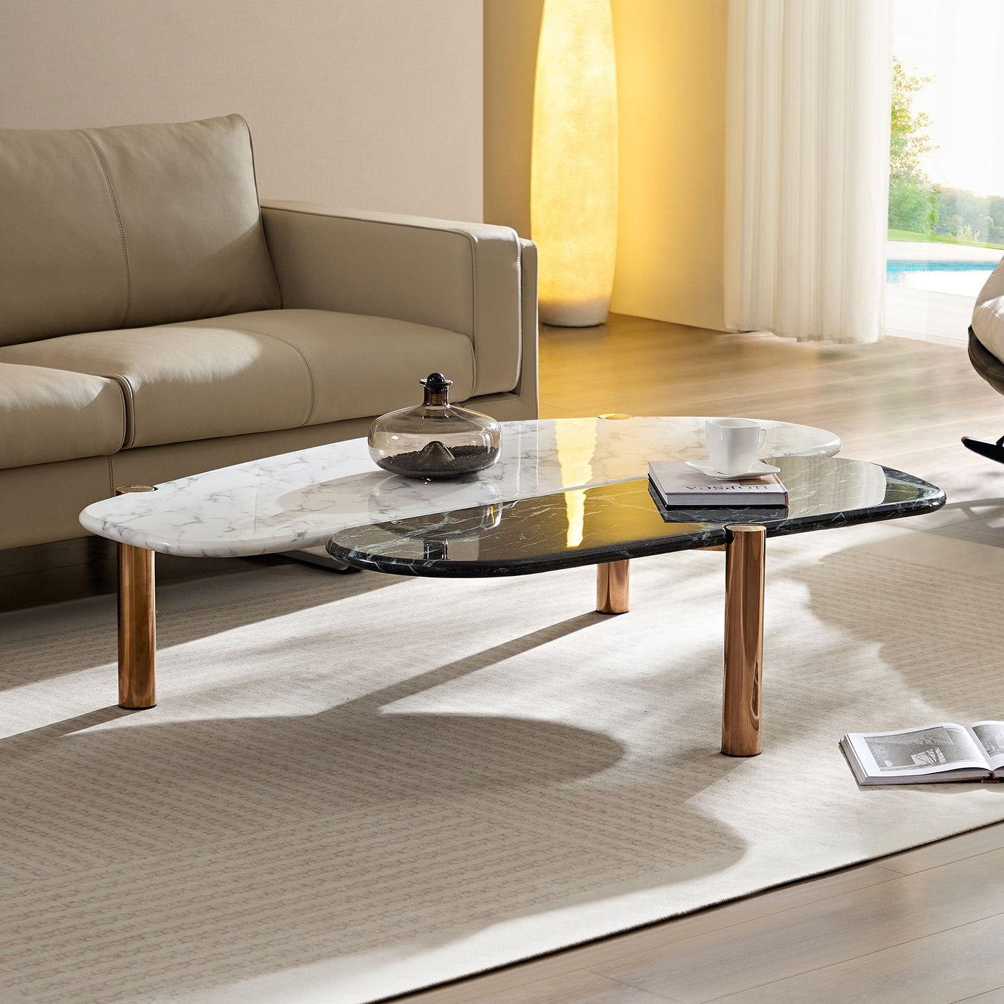 Faux Marble Coffee Tables Accent Tea Tables With Gold Metal Foot for Living Room Home Office