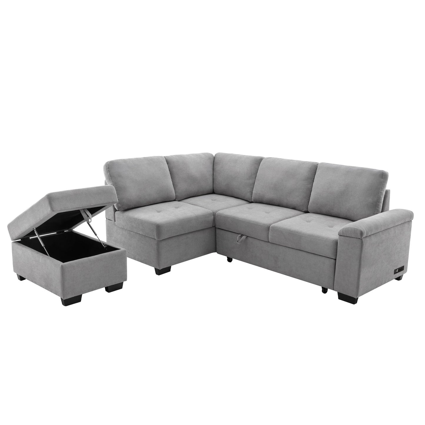 Sleeper Sectional Sofa, L-Shape Corner Couch Sofa-Bed With Storage Ottoman