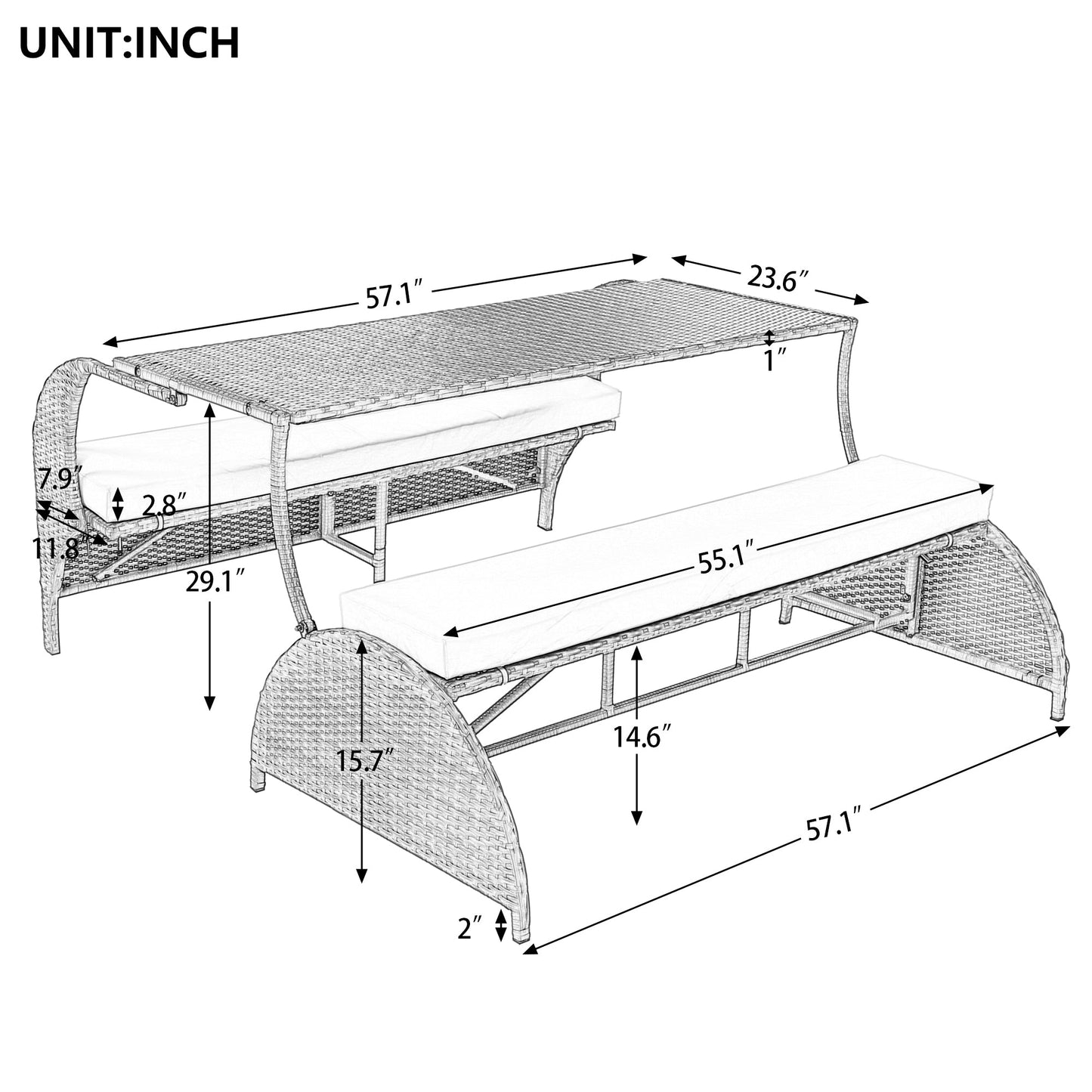 Outdoor Loveseat and Convertible to Four Seats and a Table,Suitable for Gardens and Lawns