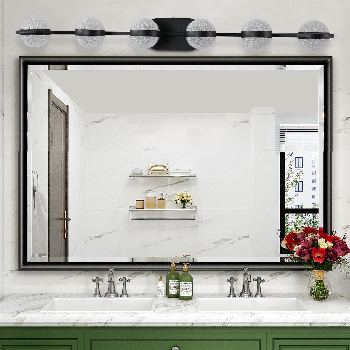 Vanity Lights With 6 LED Bulbs for Bathroom Lighting (Black)