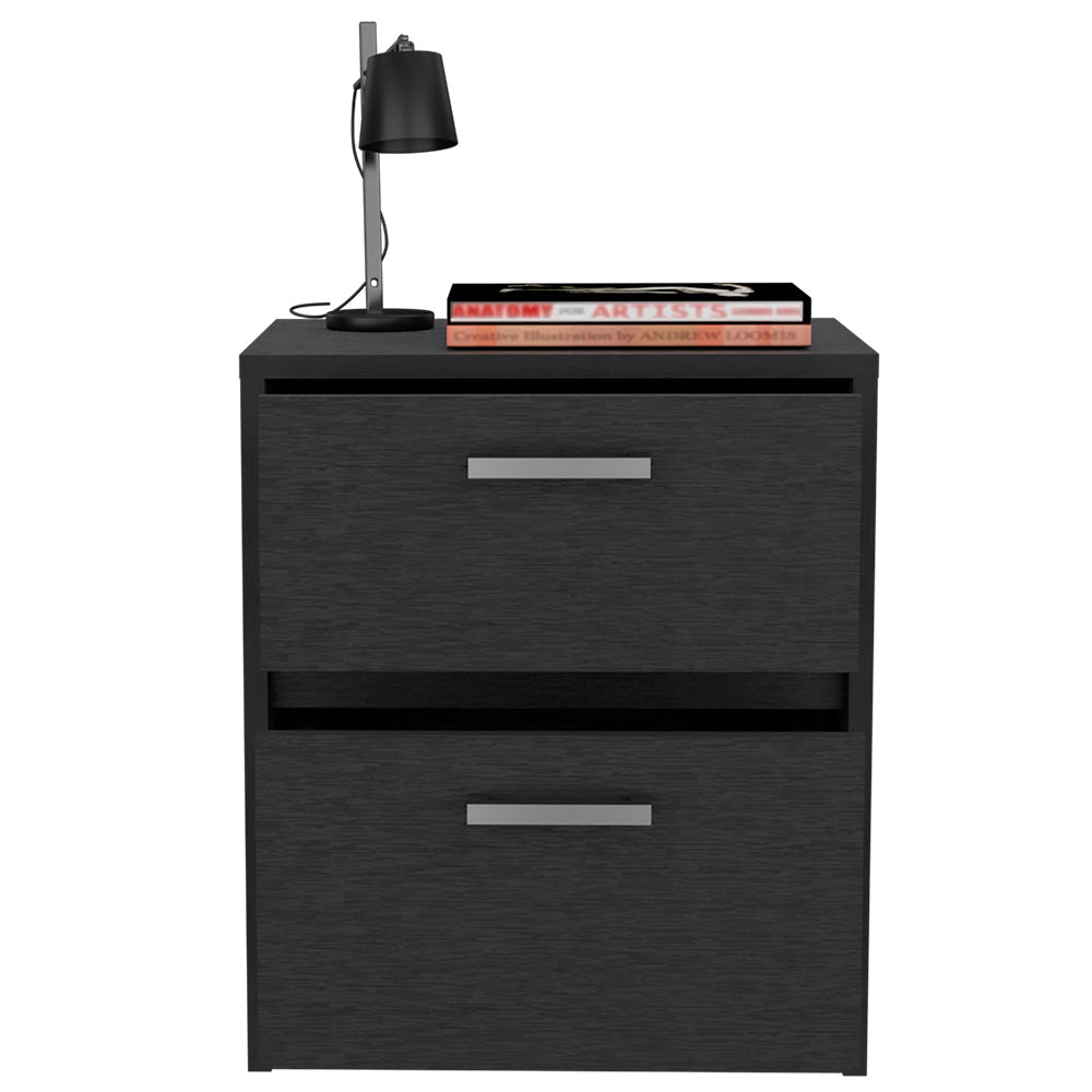 Nightstand Chequered, Two Drawers -Black