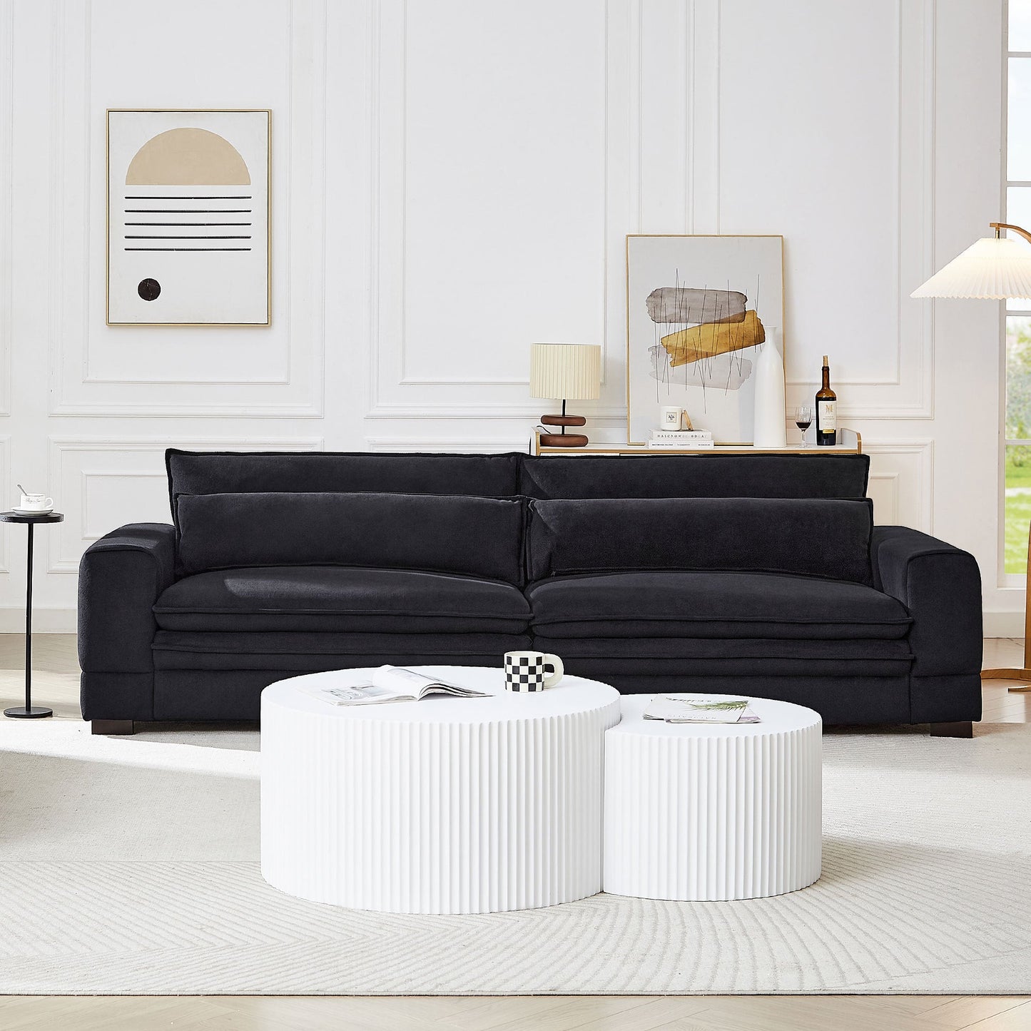 104.72 Inch Fabric Couches for Living Room, Mid Century Modern Sofas  for Bedroom, Apartment, Office BLACK