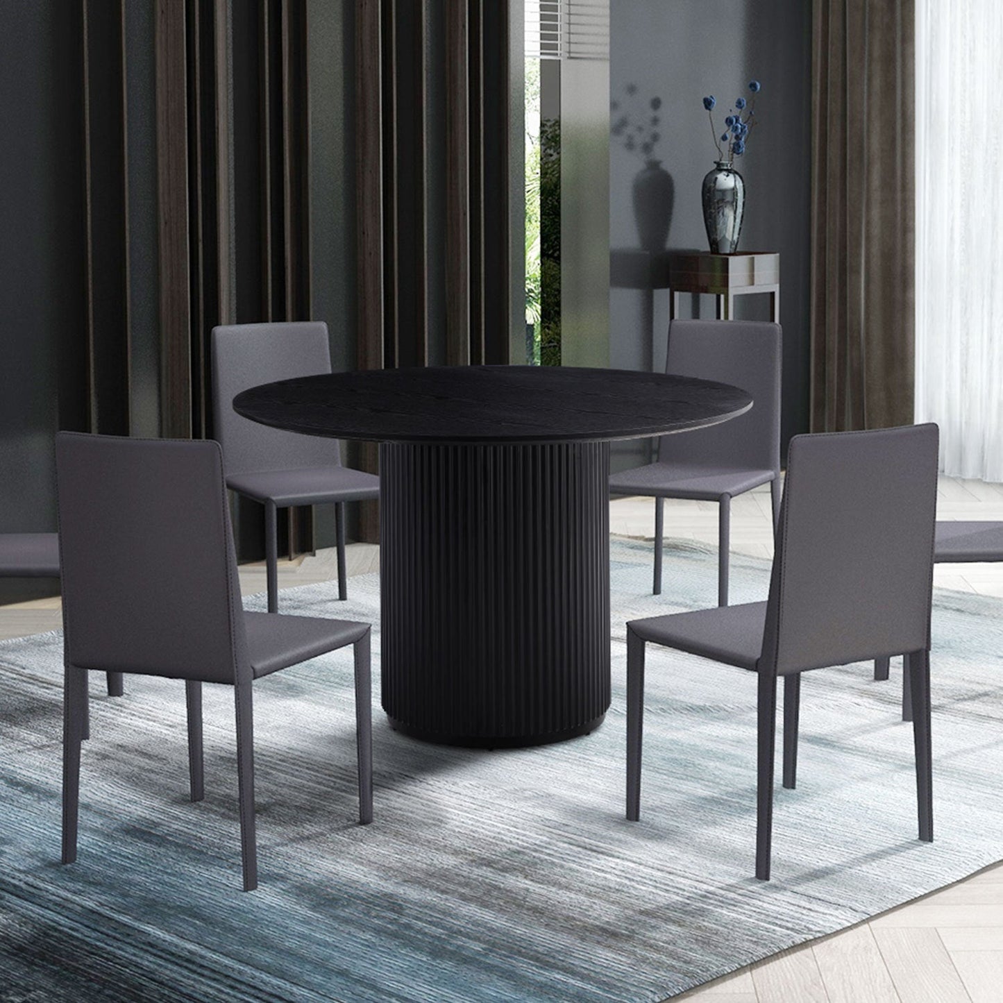 Black Round Dining Table, MDF Handcraft Pedestal Dining Room Table Restaurant Furniture Leisure Coffee Table