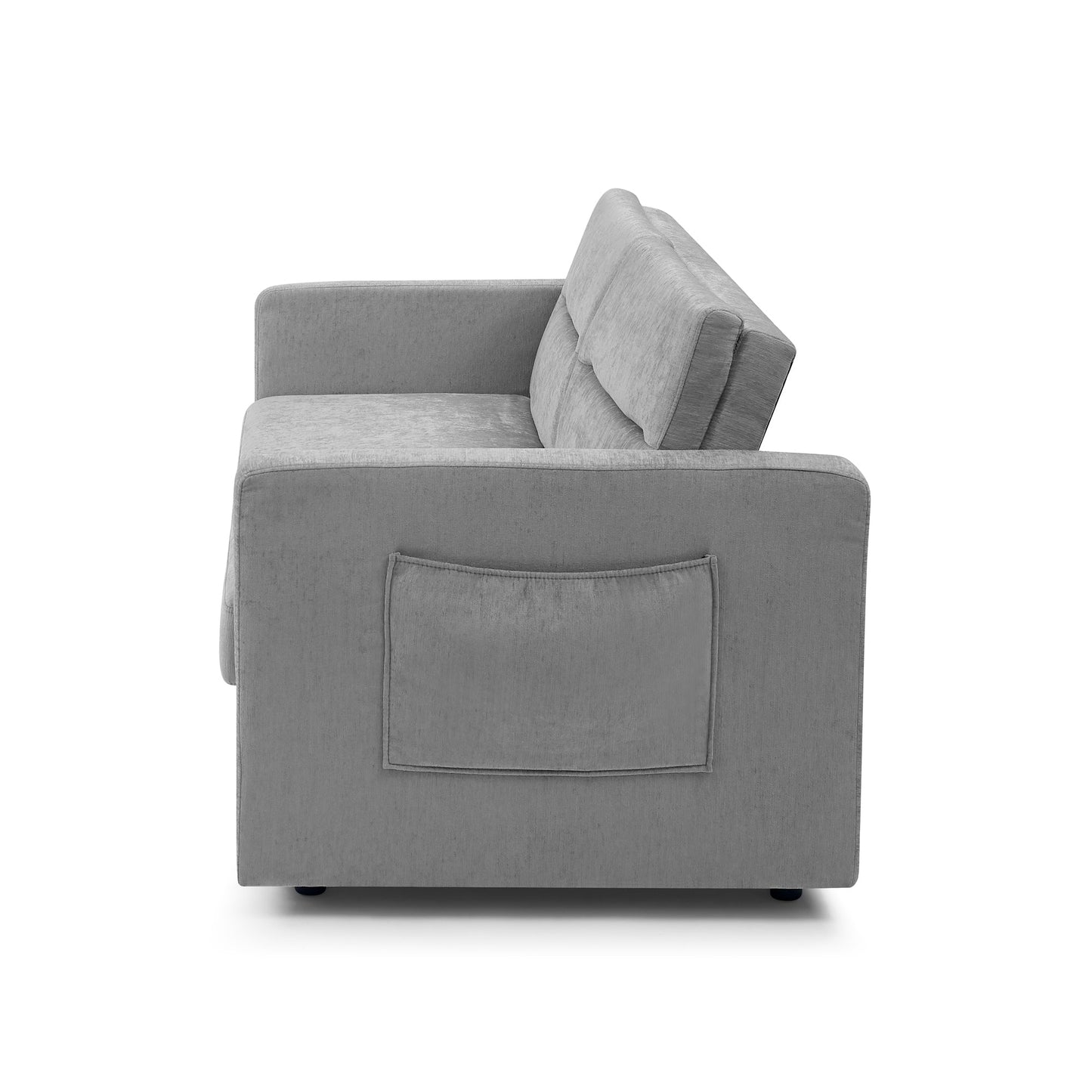 Loveseats Sofa Bed With Pull-Out Bed, Adjsutable Back and Two Arm Pocket,Grey